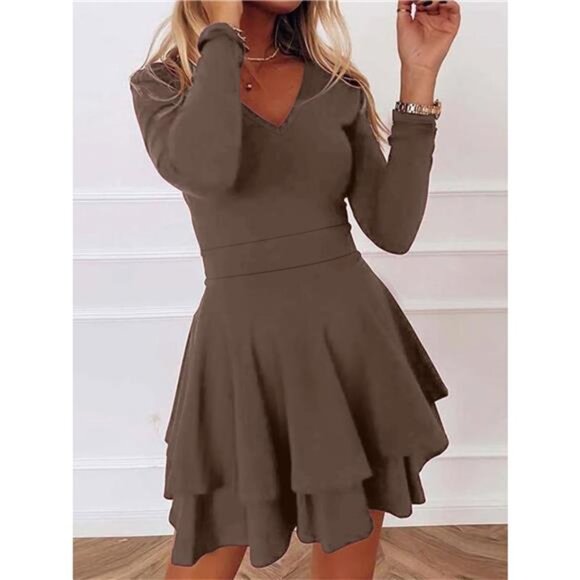 V-Neck Layered Ruffle Mini Dress - Picture 7 of 16